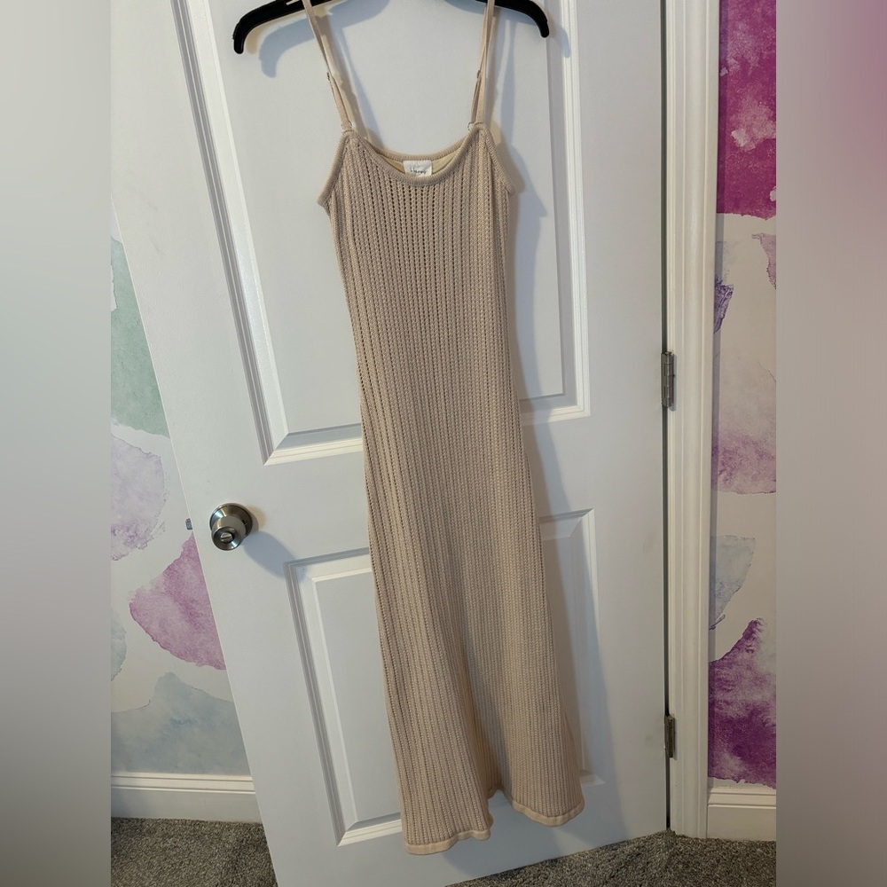 Pinkblush Maternity Beige Open Knit Crochet Maternity Midi Dress